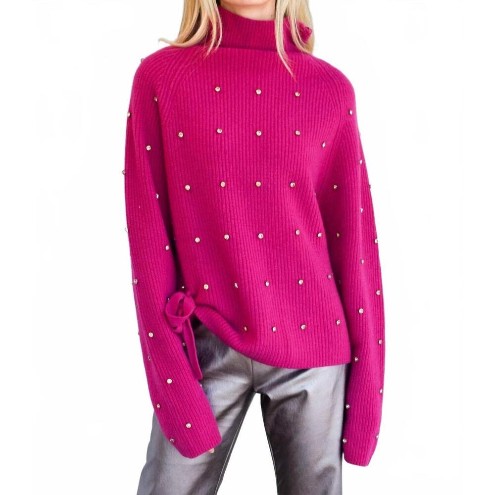 NEW NEVER A WALLFLOWER seeing stars turtleneck sweater in pink rhinestone